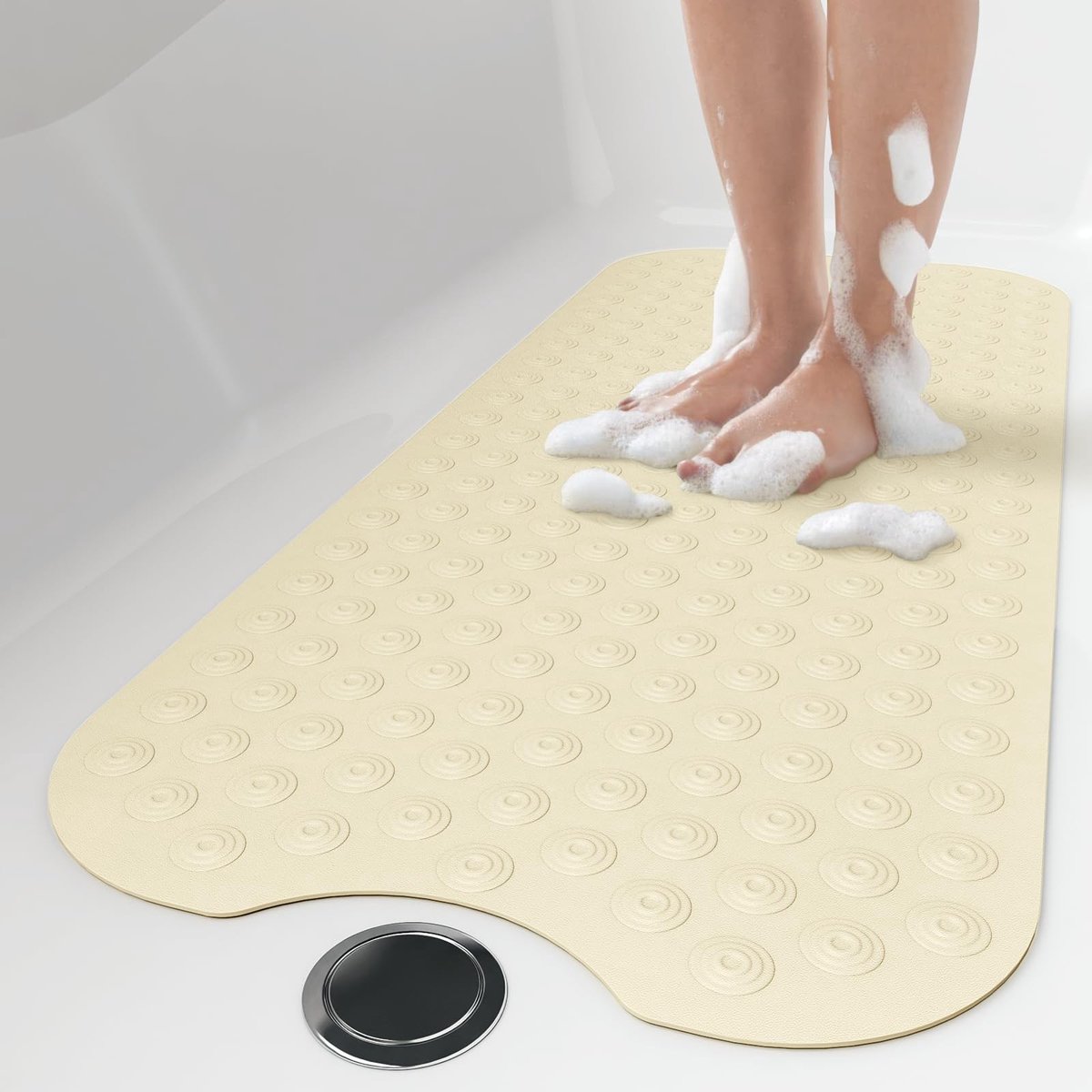 Omgoods - Badmat zonder Zuignappen 40 x 100 cm, Natuurrubber, Beige