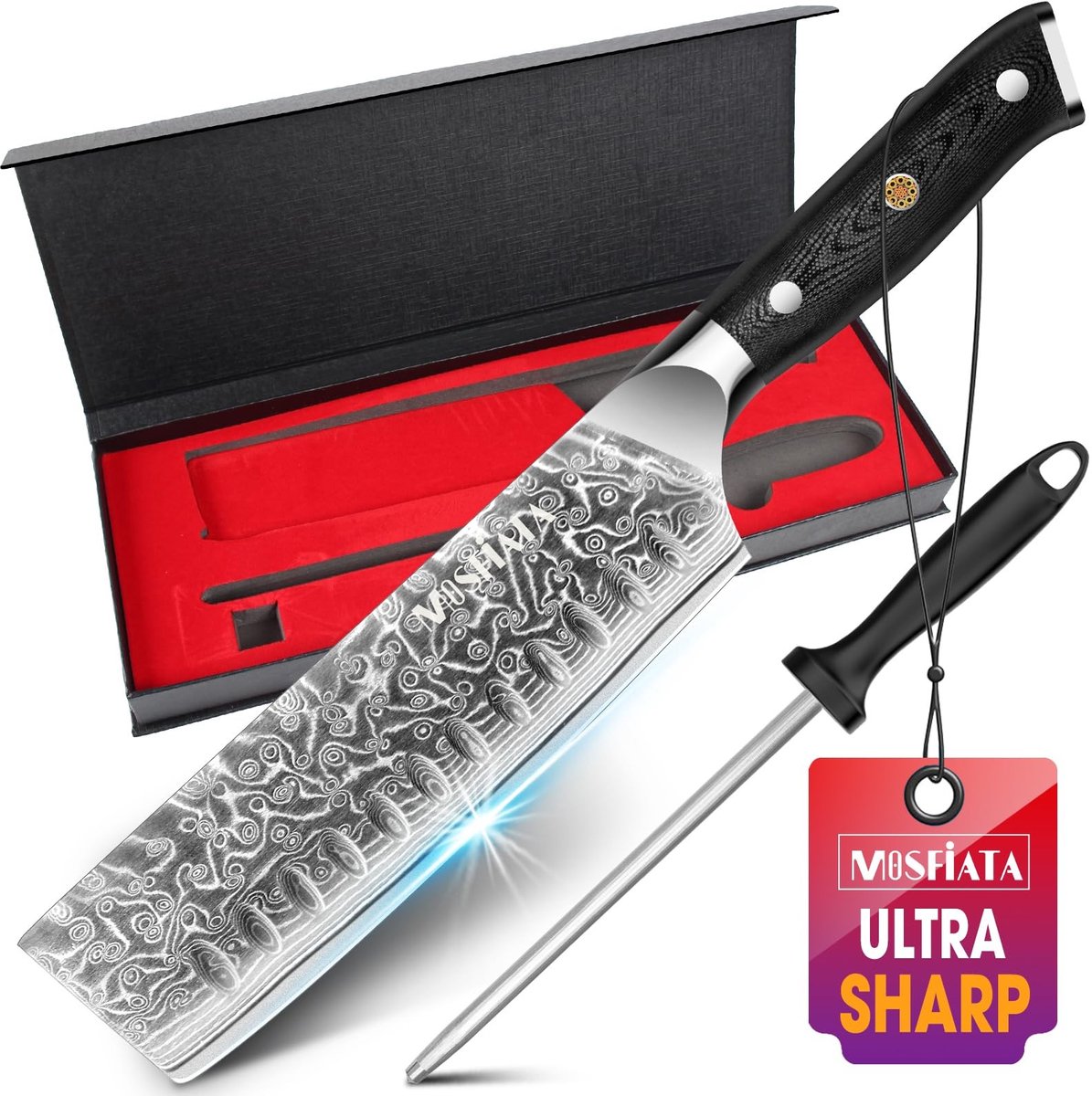 Omgoods - Nakiri Damastmes 7 Inch met Vingerbescherming