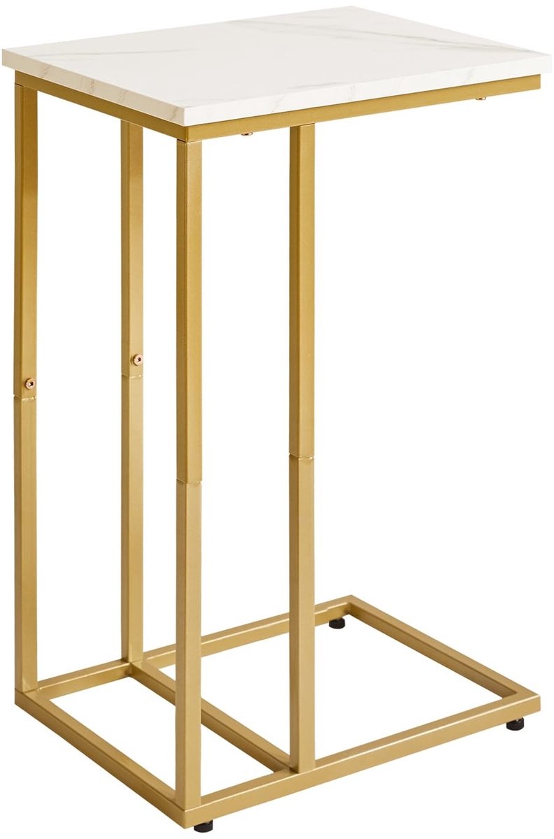 Omgoods - C-vormige Bijzettafel met Houten Plank en Gouden Frame