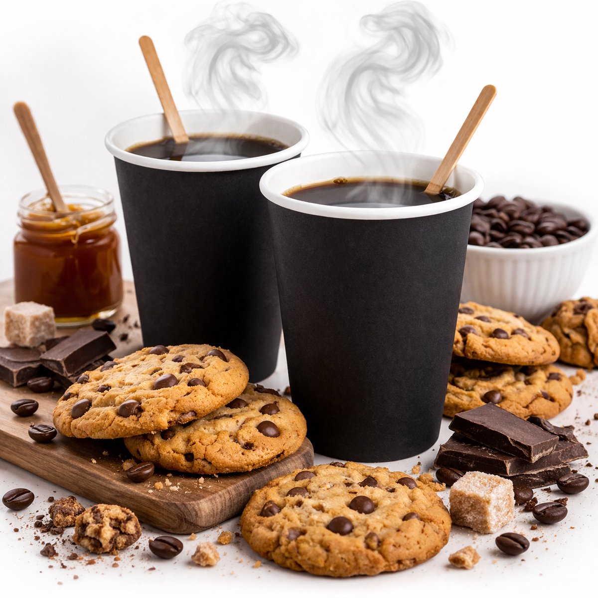 100 x Koffiebeker 8oz 240 ml zwart en Roerstaafjes- wegwerp papieren bekers karton kraft – drank bekers – drinkbekers- koffie beker – wegwerpbeker – Koffiekopjes – Koffiemokken - Warme en Koude Dranken