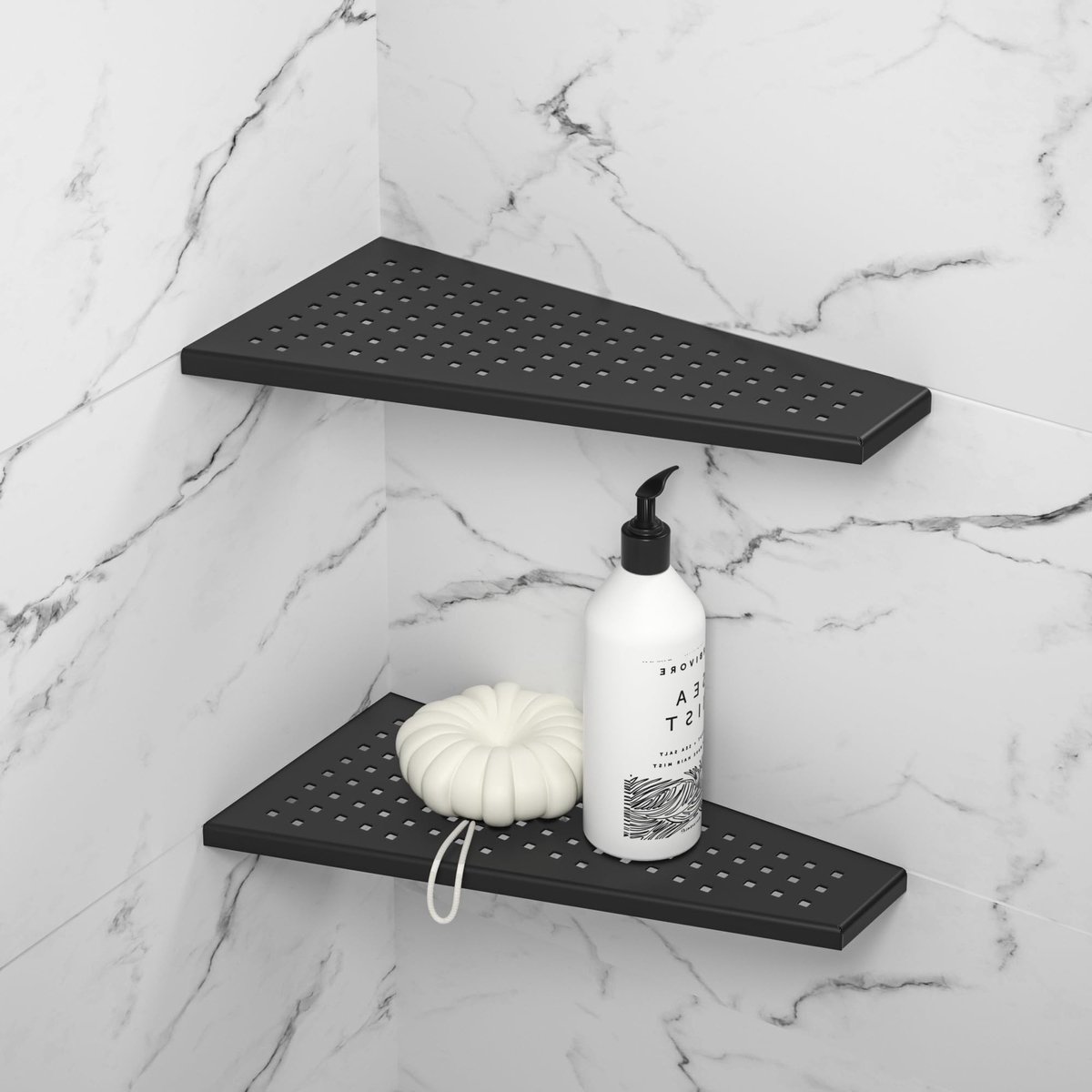 Omgoods- Doucheplank - 304 Roestvrij Staal - Doucheplank Zonder Boren - Badkamer Plank - Shampoohouder - Max. Gewicht 7 kg - Trapeziumvormig Design - Badkamerplank