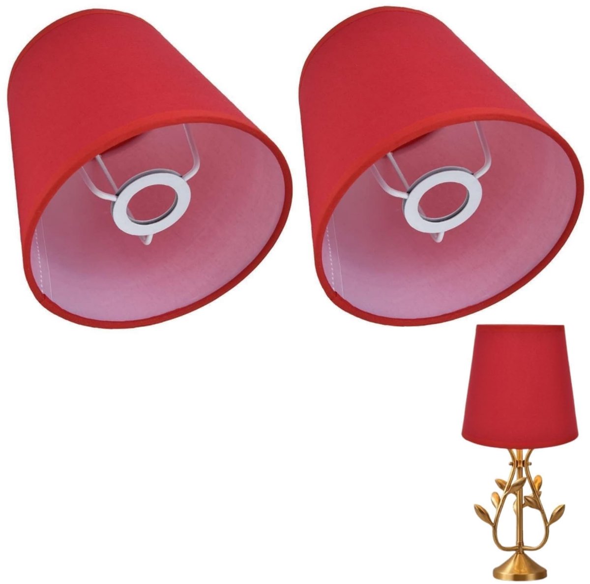 Omgoods - Kleine lampenkap set van 2 - Mini lampenkap - Draagbaar - Rood - Tafellamp en vloerlamp - Kroonluchter schaduw - Geschikt voor diverse la...