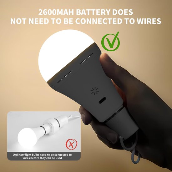 Oplaadbare Gloeilamp Afstandsbediening & Touch, 3000K Warm Licht 2 Stuk - 2600mAh Batterij, Accu, 7W 700lm, LED Dimbaar, USB-C, 3 Timer, Haak Inclusief, Voor Lampen Zonder Stroom, Noodverlichting — afbeelding 2