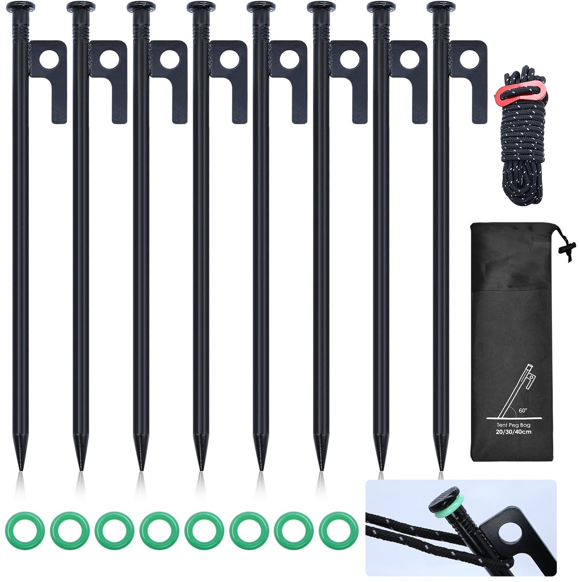Omgoods - Set van 8 Stormbestendige Tentstokken van 30 cm voor Kamperen