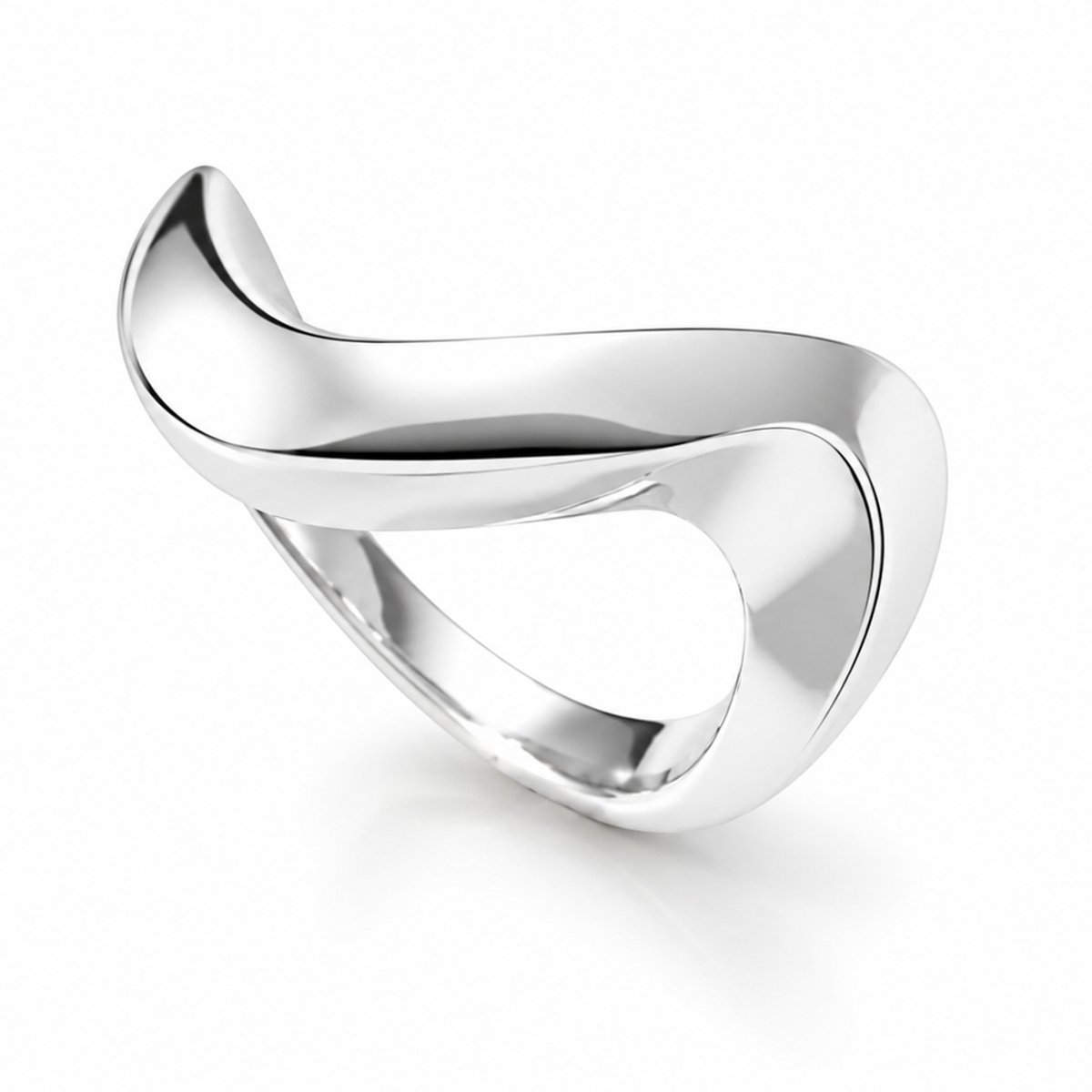 925 Zilveren Damesring – Modern Golvend Design – Hoogglans Sterling Zilver – Minimalistische Ring