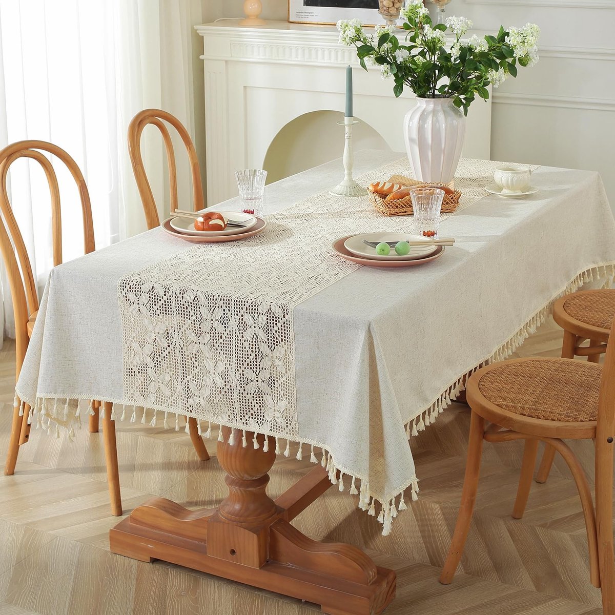 Omgoods - Beige Rechthoekige Tafelkleden 100 x 140 cm met Macrame