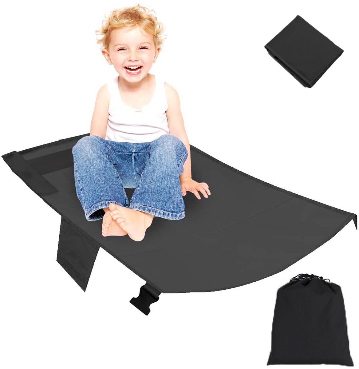 Omgoods - Kindervliegtuig Voetsteun en Hangmat voor Vliegtuigstoelen - 79 x 44 cm (Grijs)