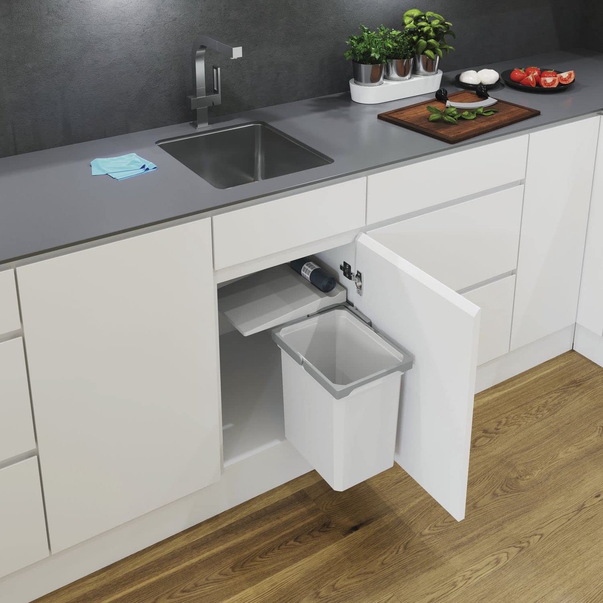 Omgoods - Flush-Mounted Afvalbak 7L met Deksel voor Keuken