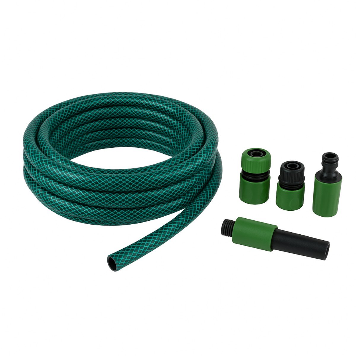 Kinzo tuinslang set 30 meter - waterslang 14mm (1/2") max. 6bar - met 3 koppelingen en 1 sproeistuk - geschikt voor tuinsproeier - groen