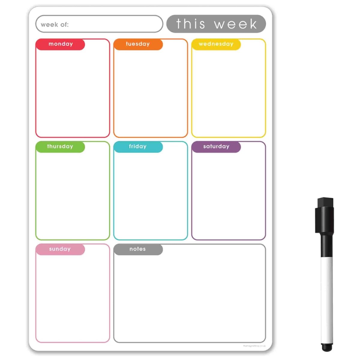 SNJY® Weekplanner Whiteboard - Familie Weekplanner - Weekplanner Magnetisch - Inclusief Marker - 30x21 cm - Wit