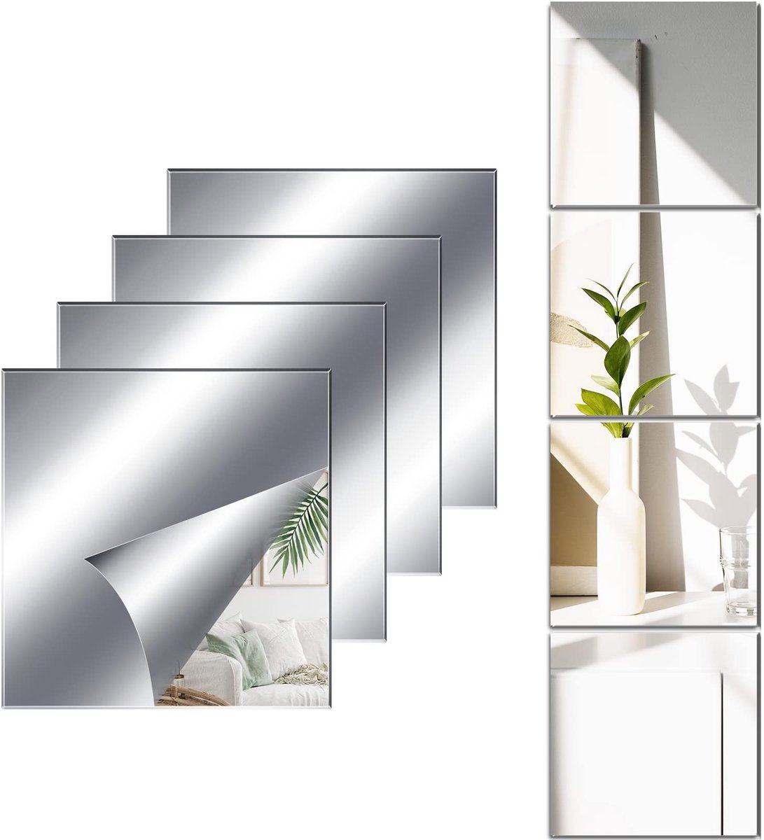 Omgoods - Set van 4 Zelfklevende Spiegeltegels 30 x 30 cm