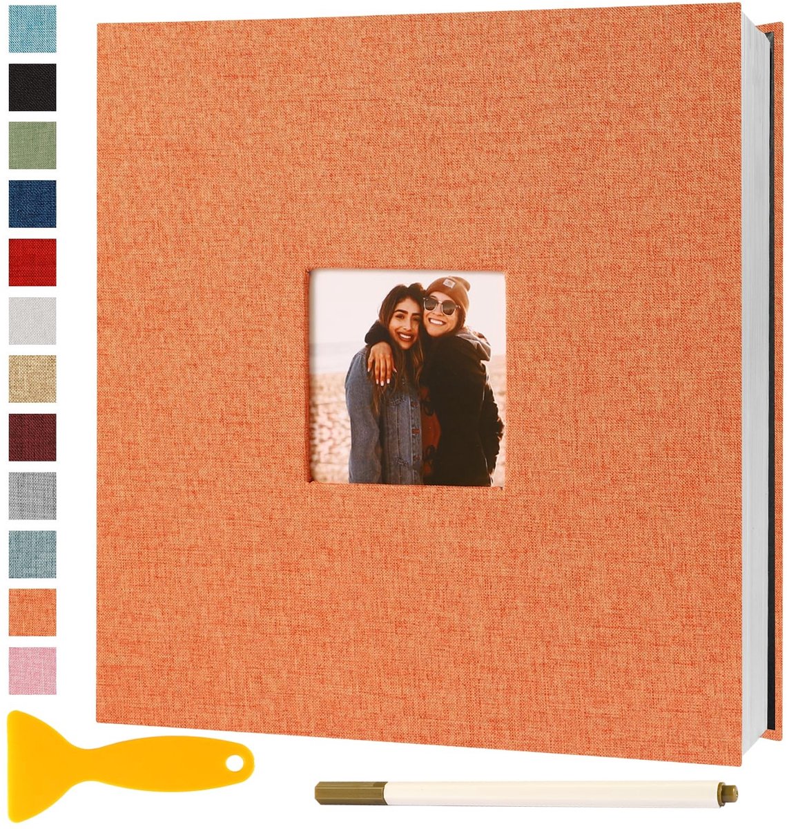 Omgoods - Zelfklevend Fotoalbum 33x32 met 40 Bladen in Oranje voor Baby en Bruiloft