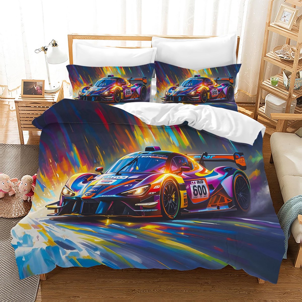 Omgoods - Racing Car Dekbedovertrek Set - 200 x 200 cm Jongens met Kussenslopen