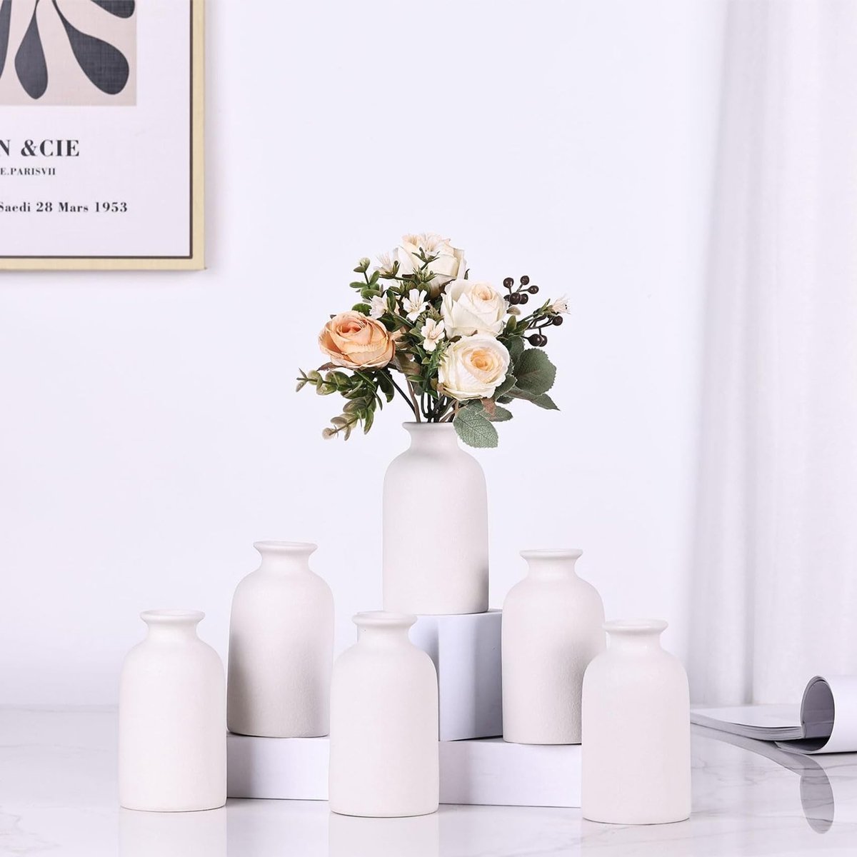 Omgoods - Set van 6 Moderne Witte Vazen voor Hu decoration