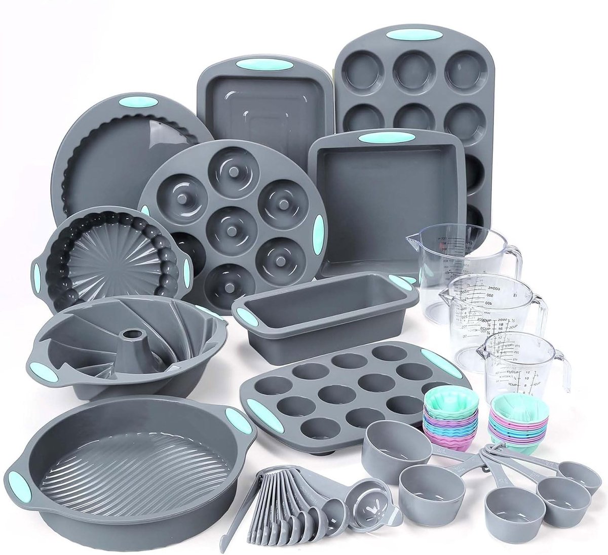 Omgoods - 54-delige Siliconen Bakpan Set, Inclusief Cakevormen, Broodpannen en Maatlepels
