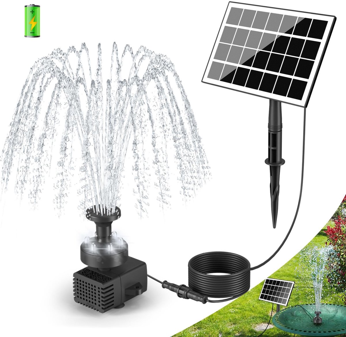 Omgoods - Zonnepomp voor Tuin met 8 Fonteinstijlen