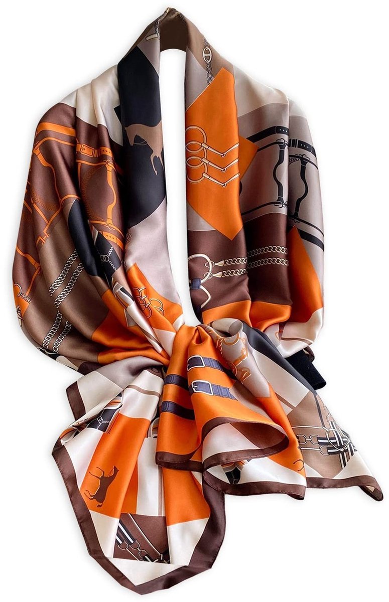 Omgoods - Vrouwen Zijde Sjaal met Retro Paardenmotief