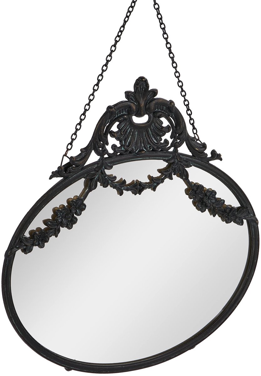 Omgoods - Vintage Zwart Wandspiegel met Decoratieve Ketting
