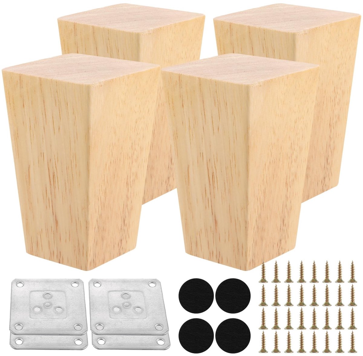 Omgoods - Houten Vierkante Meubelpoten van Eiken - 8 cm Hoog