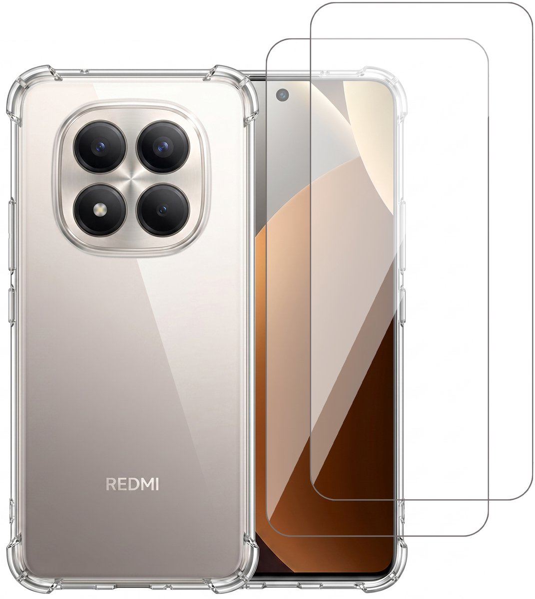 Hoesje geschikt voor Xiaomi Redmi Note 15 Pro 5G – CrystalClear Back Cover – Schokbestendig – 2 Stuks Screenprotector Glas