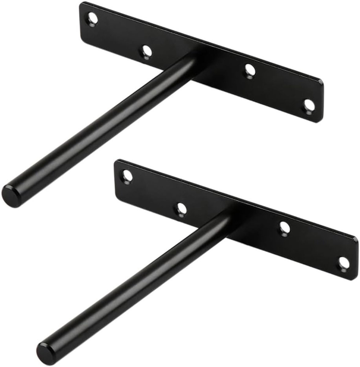 Zwarte 150mm Zwevende Planksteunen - Onzichtbare Stevige Beugels voor Wandmontage van Houten Planken, 4 Gaten, Set van 2