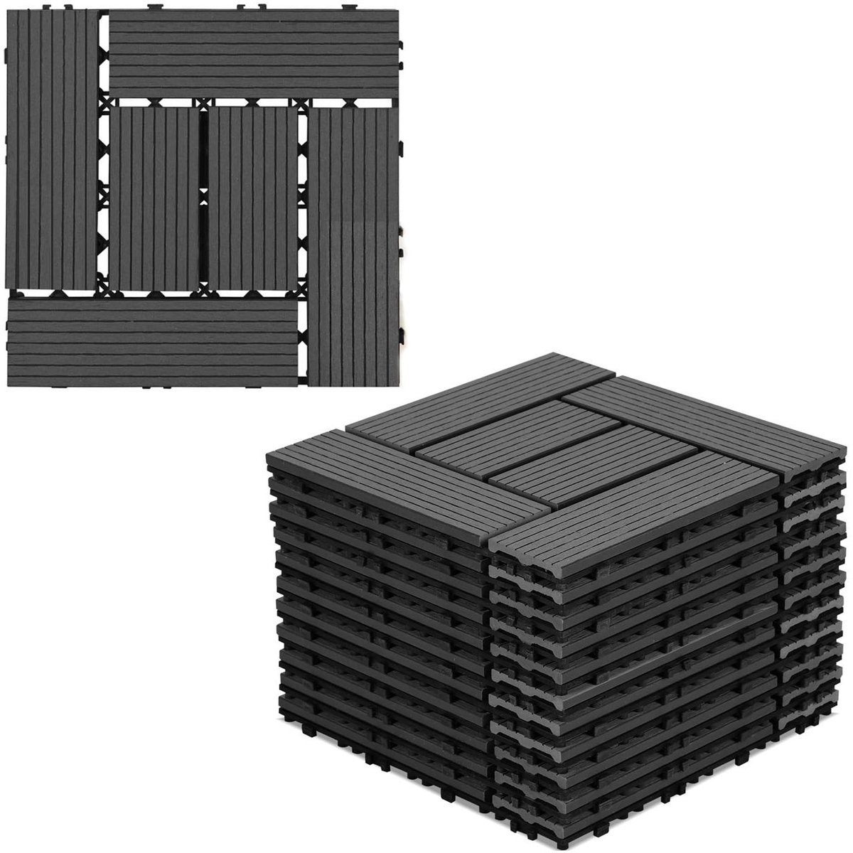 WPC Terrasvloer Tegels - Balkon Tegels Kliktegels - Tuin Aankleden - Weerbestendig Drainage Systeem - 30x30 cm - Antraciet