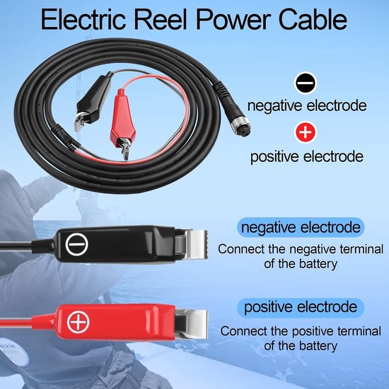 Elektrische visserij reel netsnoer 10FT, batterij aansluitkabel voor spoelen, compatibel met diverse modellen zoals Tanacom, Shimano en Seaborg — afbeelding 3