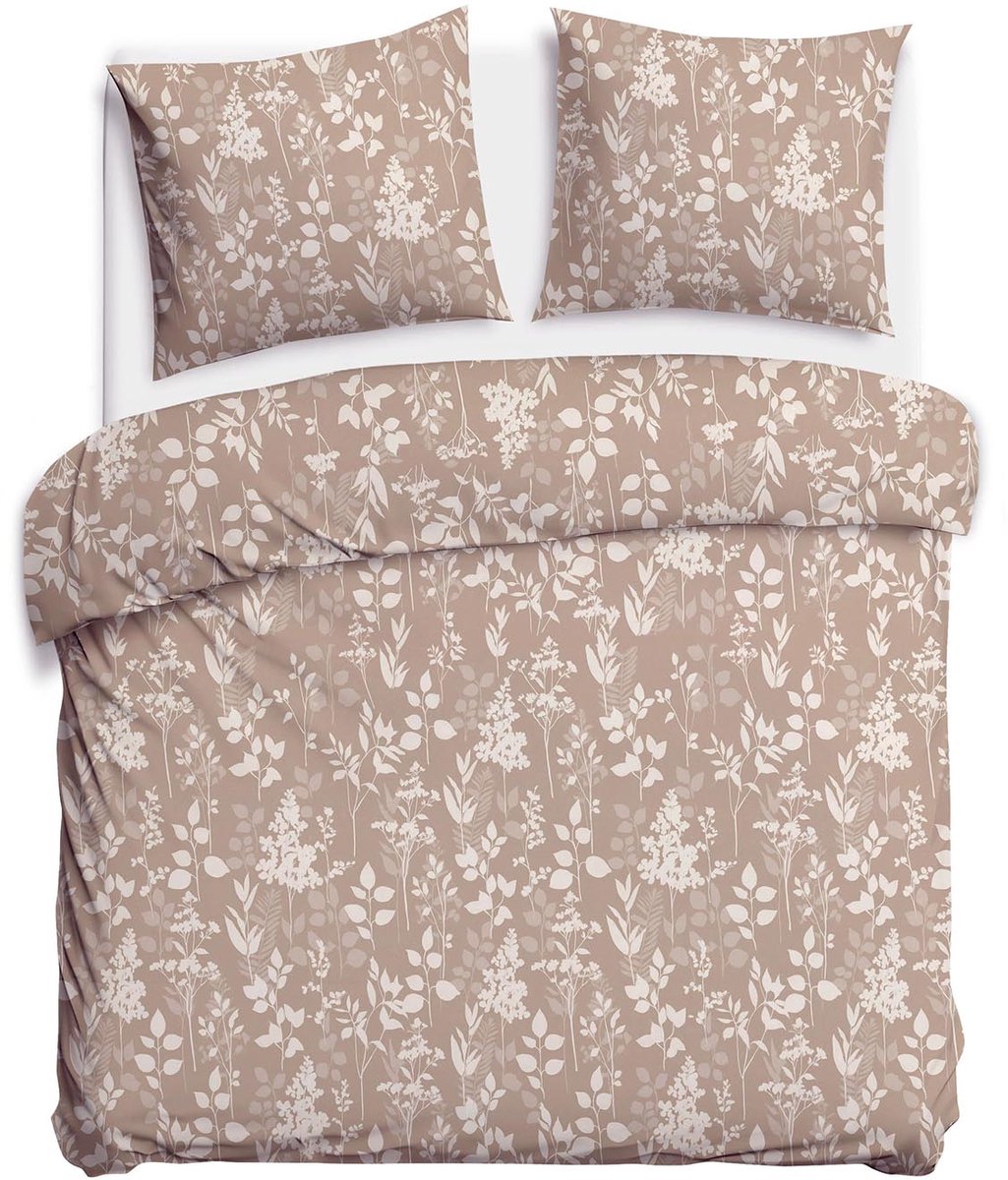 Darymex Satynlove Dekbedovertrek 220x200 cm - Beige / Natuurtinten - Bloemen & Botanisch Motief - 100% Katoen-Satijn (120 g/m²) - Lits-Jumeaux - Met Ritssluiting - OEKO-TEX® - Met 2 Kussenslopen 70x80 cm
