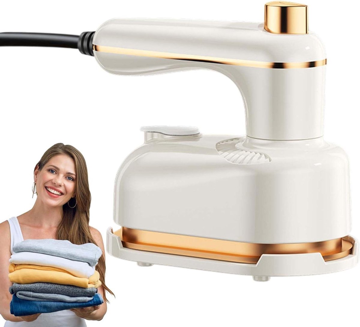 Draagbaar Stoomstrijkijzer - Kledingstomer Handheld - Kreukels Verwijderen - Verticale Stoomverdeling - 331 g - Beige