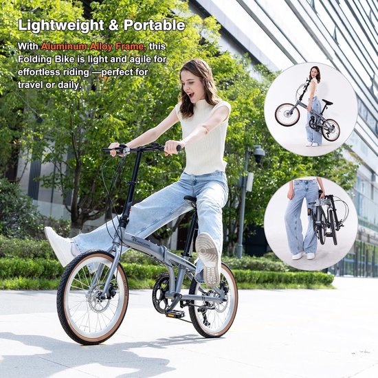 EVERCROSS EM1 Vouwfiets 20 inch - 7 versnellingen - Aluminium frame - Dubbel schijfrem - Grijs van EVERCROSS — afbeelding 4
