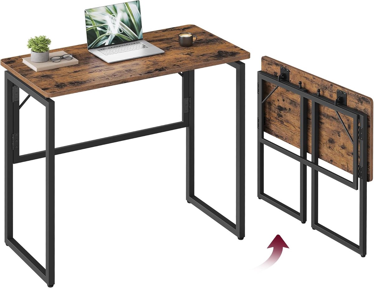 Vasagle Opklapbare Tafel, Klein Bureau, 80 x 40 cm | Computer tafelblad uit één stuk, Tafel met afgeronde hoeken, Thuiswerkplek, Slaapkamer LWD151KD01 bruin