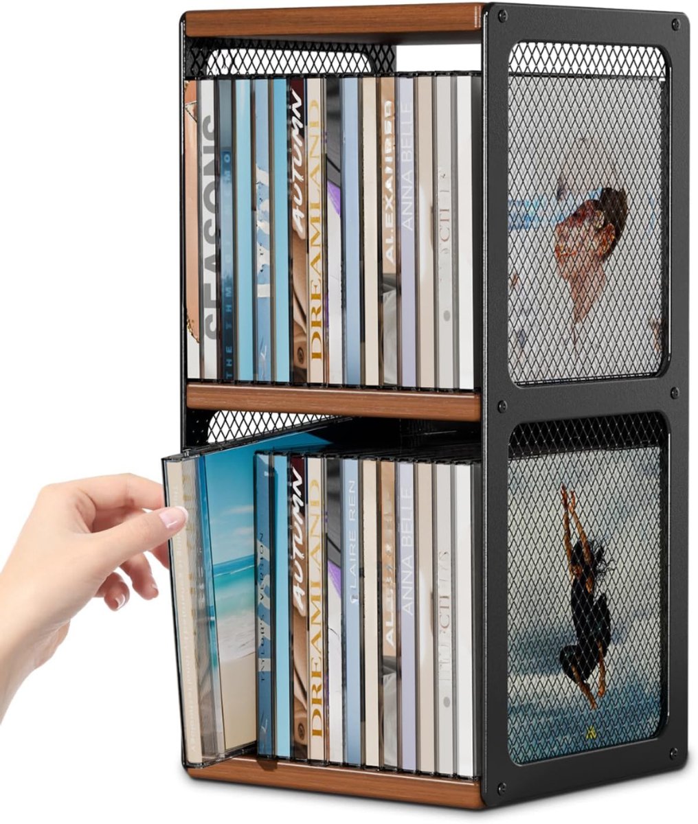 SNJY® CD Rek - CD Kast - CD Opbergsysteem - 15D x 16,5B x 32,5H cm - Bruin/Zwart