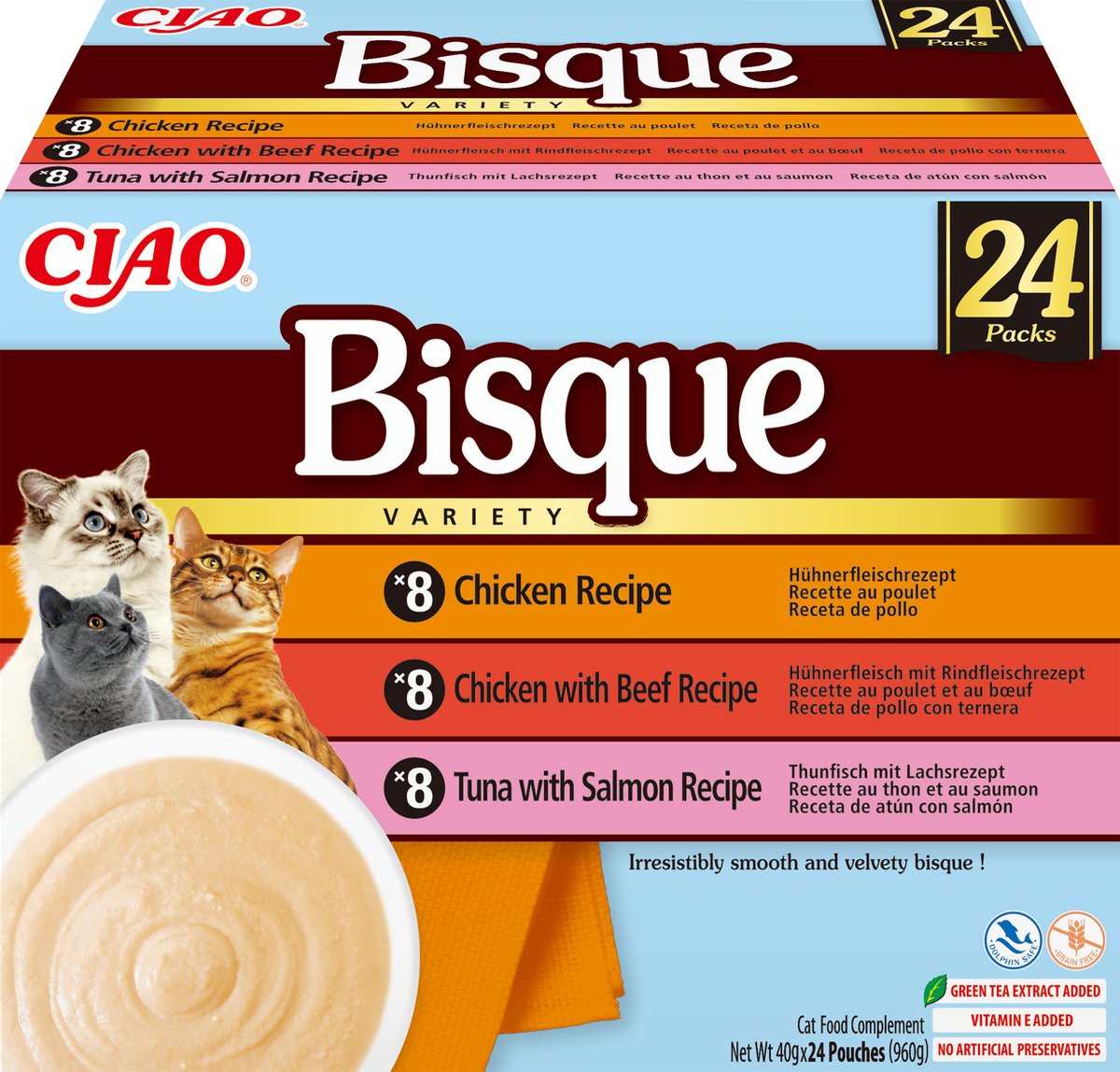 INABA CIAO Bisque Kattenvoer Natvoer 3 Smaken Maaltijdzakjes 24x40g