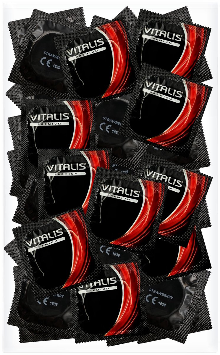 VITALIS Condooms Pack met Aardbei Aroma | Nominale breedte 53 mm | Gevoelsechte farbige | Premium gearomatiseerd | Flinterdunne Für Männer | 100er stuks
