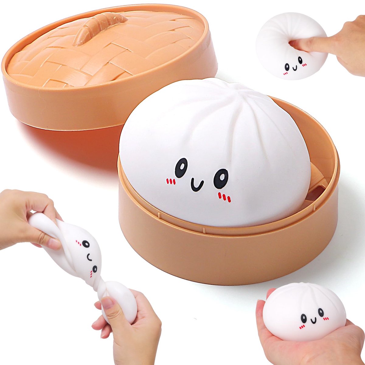 Dumplings Squishy- 2026 Glitter Dumpling Squishy, Squishiest Bun Dumplings with Steamer Box, Stress & Anxiety Relief Toys for Kids & Adults Non-Edible (Silver)