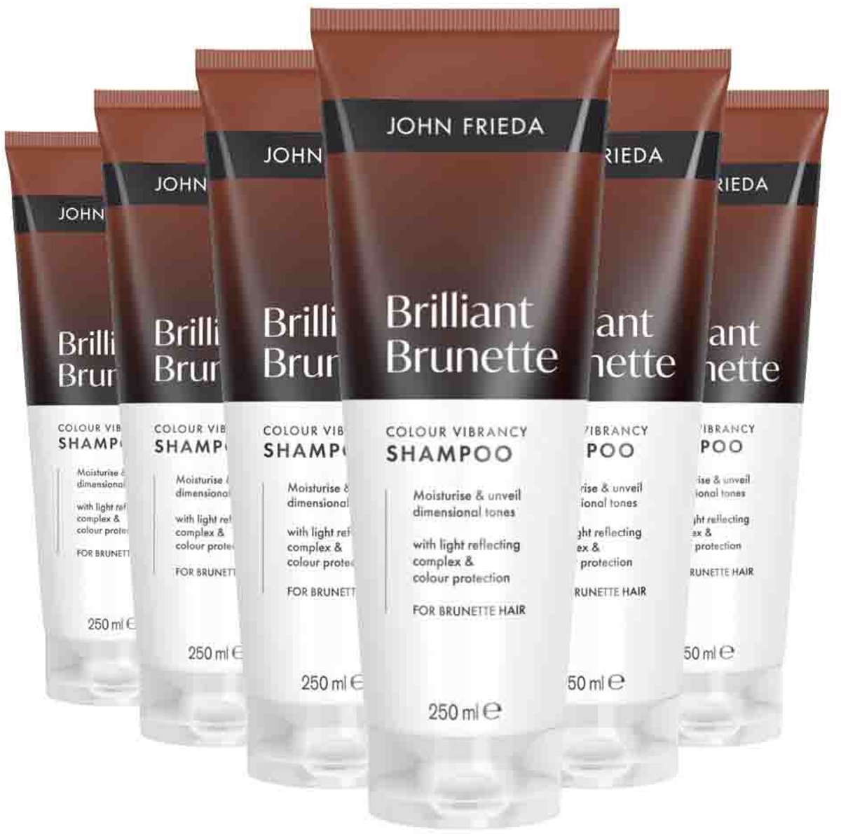 John Frieda Brilliant Brunette Shampoo - 6 x 250 ml - Voordeelverpakking