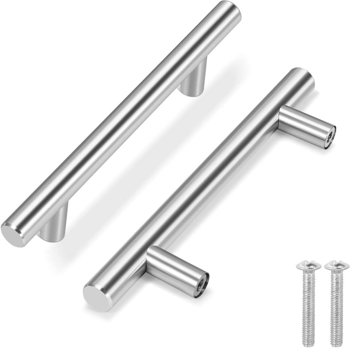 10 Pack keukenkastgrepen zilveren lade trekt 6 inch, 9,7 cm gat midden, massief roestvrij staal T-bar met satijn geborsteld nikkel, hardware voor keuken kast deur badkamermeubilair