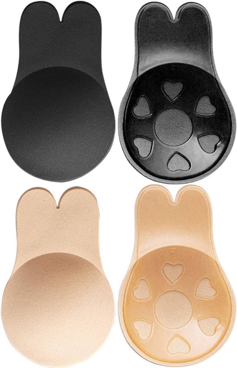 2 paar onzichtbare plakbeha's, push-up, tepelbedekking, zelfklevende tepelafdekkingen, herbruikbaar, tillen, tepelafdekking, nek en zwart, Nek en zwart, XL
