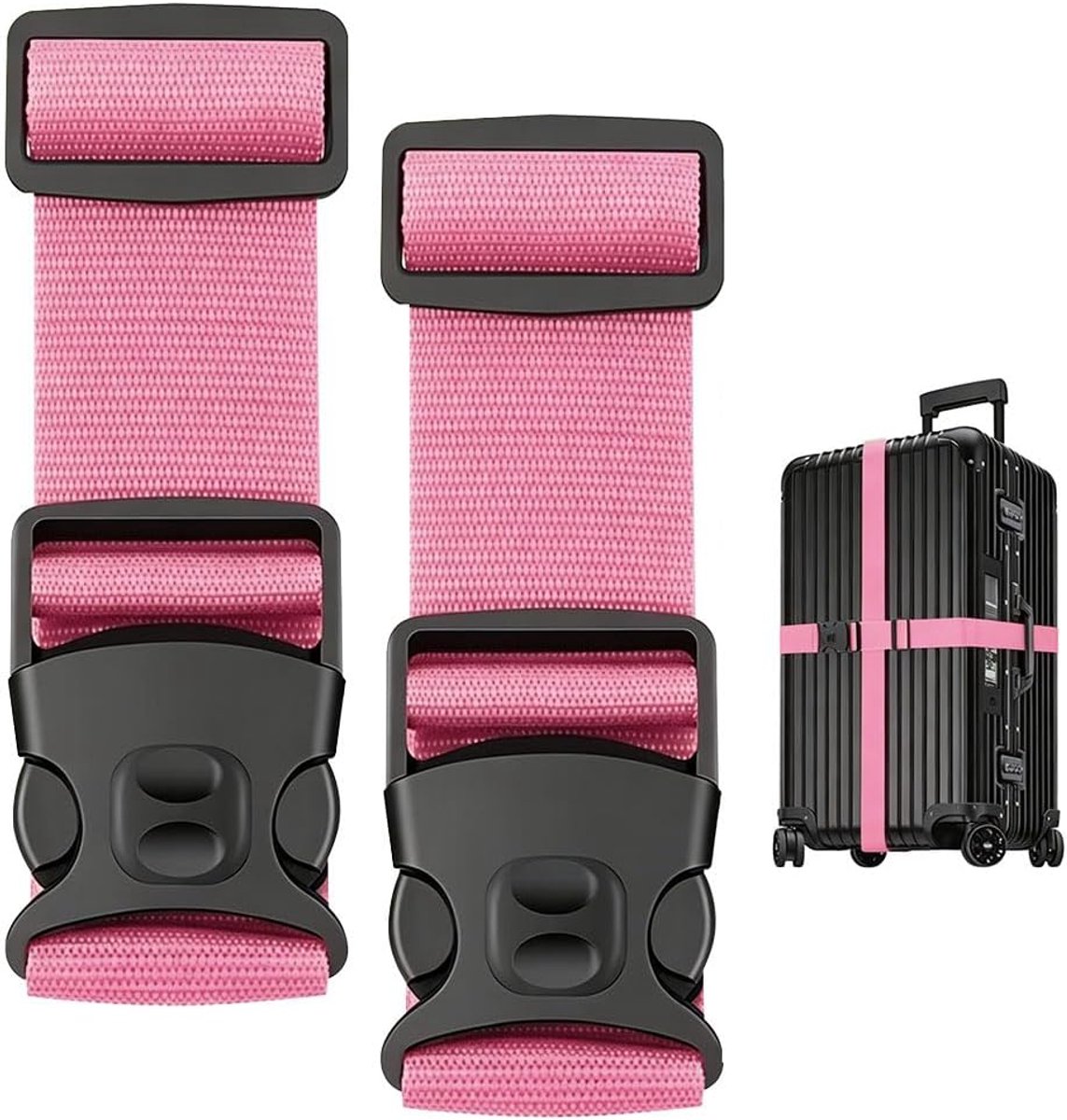 2 stuks, roze kofferband, opvallend, verlengde kofferriemen, maximaal 200 cm, robuuste kofferriem, veilige kofferbanden, bagageriem voor reizen en vliegreizen