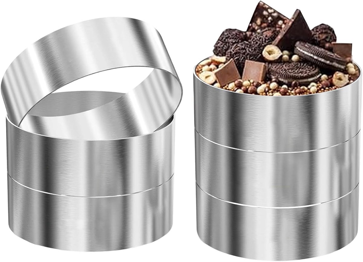 6 stuks, diameter 10 cm, 10 x 4 x 0,1 cm, roestvrij staal, bakringen, dessertringen en eetringen, bakringen voor bakken, koken, dessert, mousse, gebak, mini-cake
