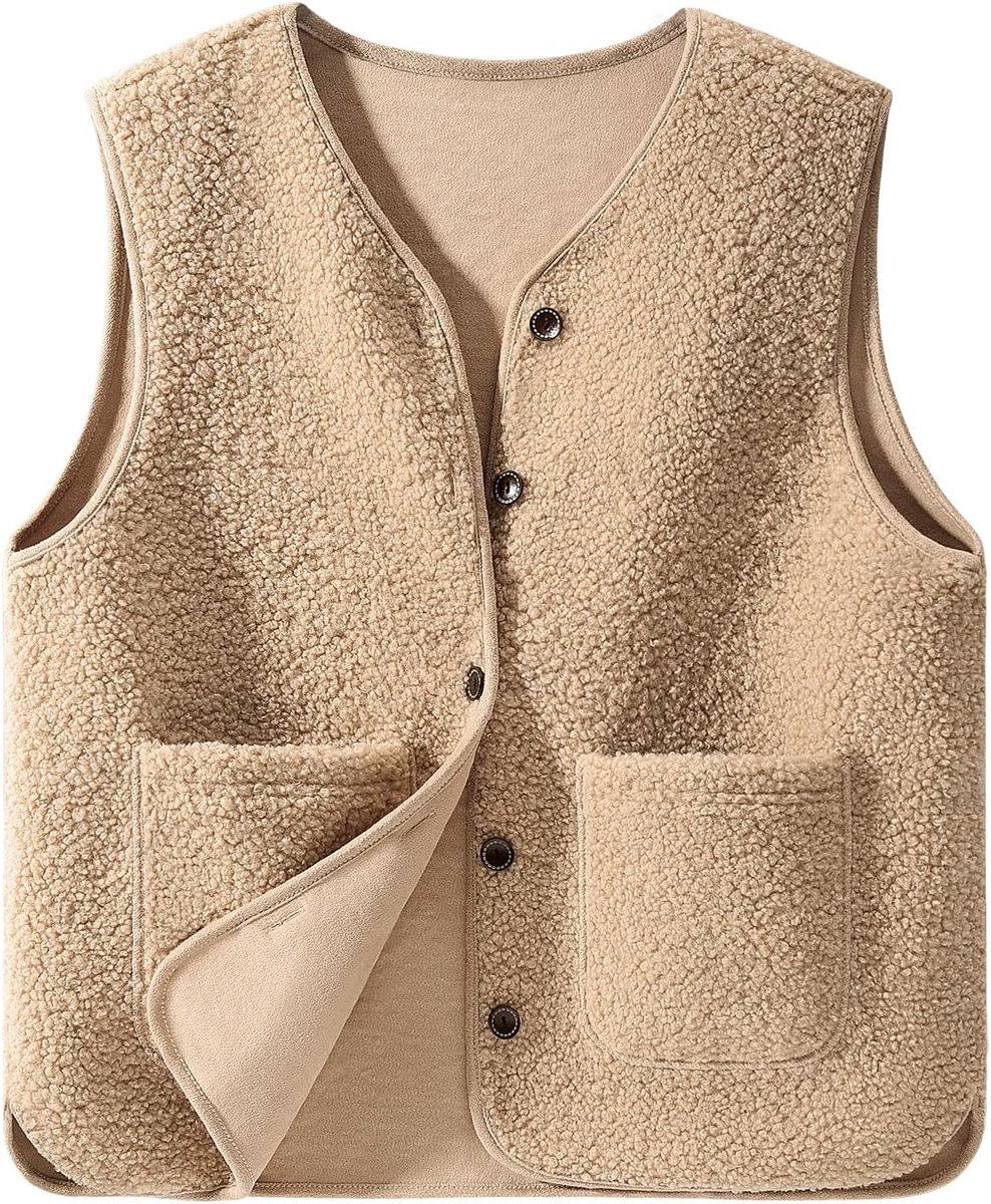 Teddy Gilet voor Vrouwen UK Mouwloos Korte Winterjassen Fleece Gilet Dames Gilets en Bodywarmers Lichtgewicht en Gezellig Bovenkleding Vest met Knop en Zakken
