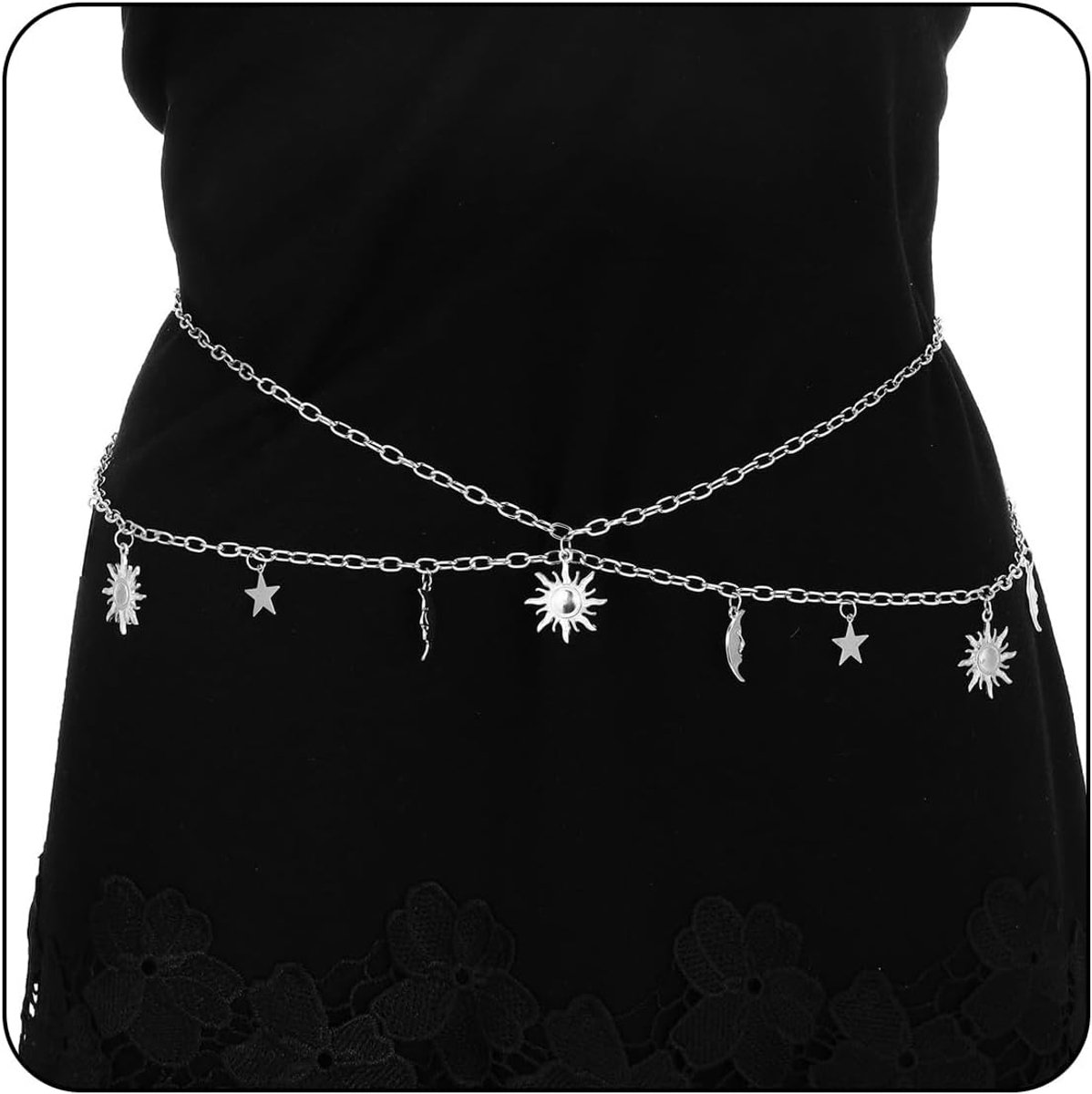 Dubbellaags taille riem skinny tailleband link zon en maan decor riemen riemen voor vrouwen zomer strand jurken