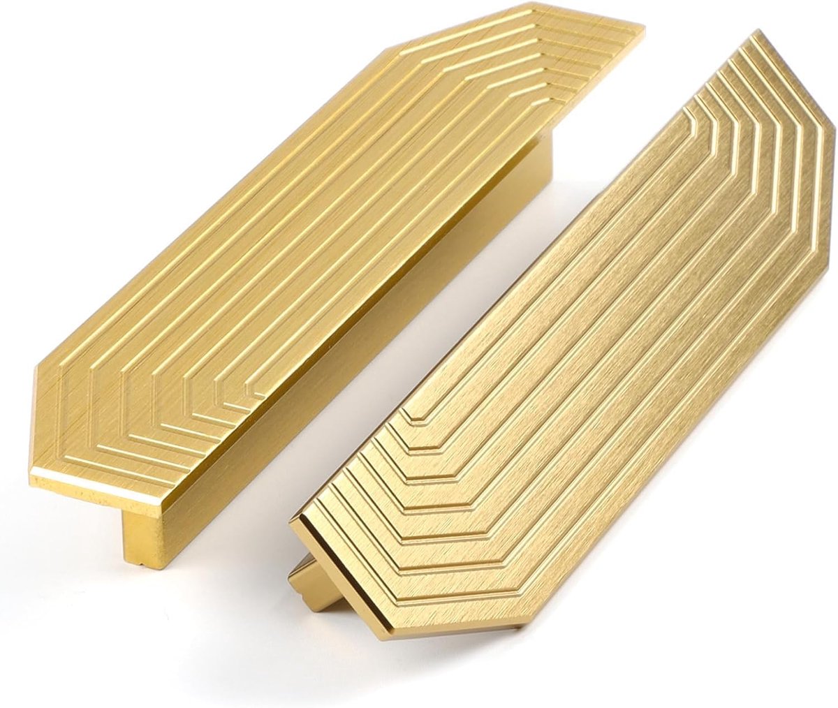 2 Stuks Messing kasttrekkers - Geborstelde ladegrepen - Moderne gouden kastbeslag - Kast- en ladehandvatten - 96 mm Gat midden