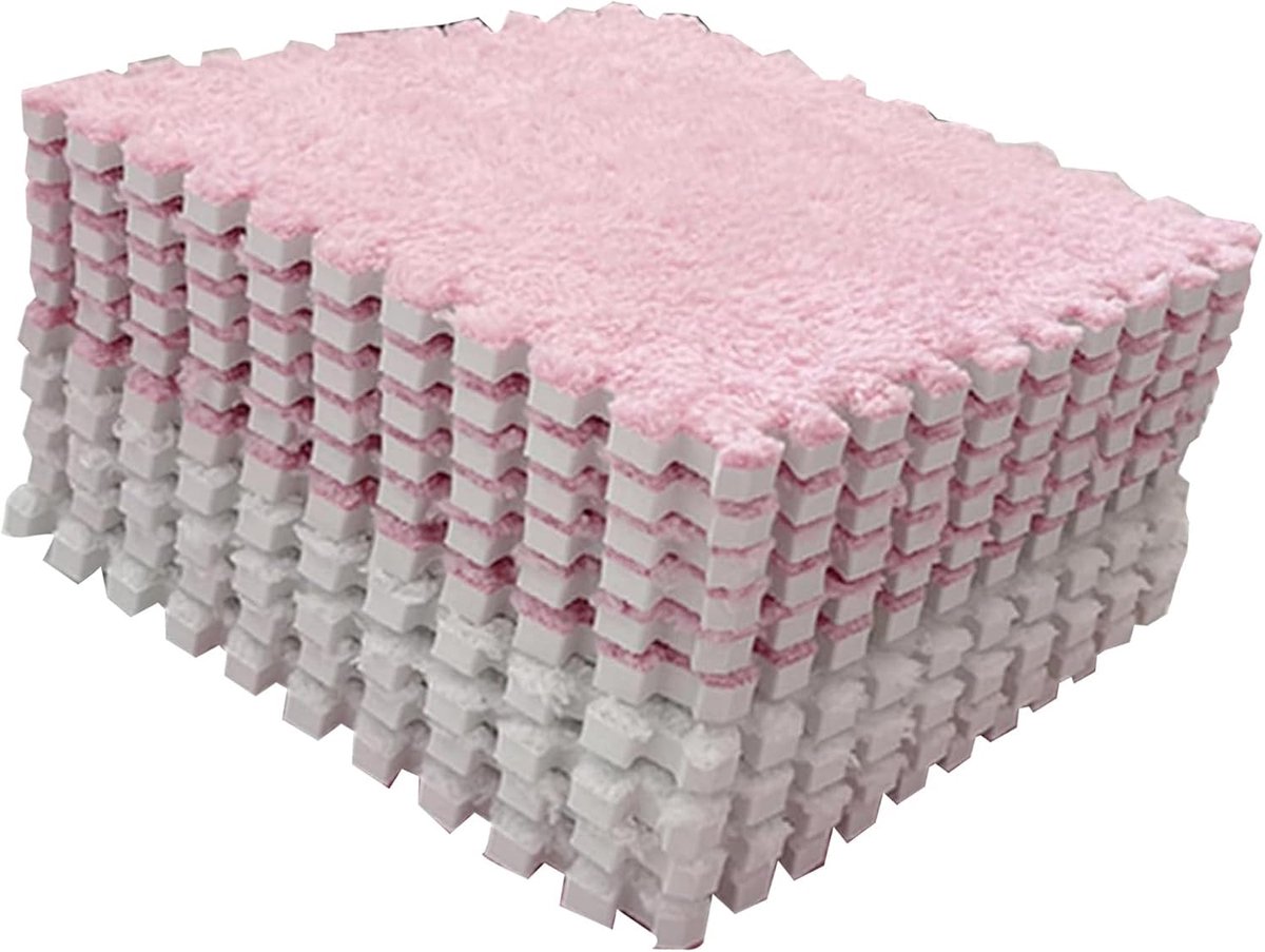 Pluche Schuim in Elkaar Grijpende Vloermat, Zacht en Veilig Koraalfleece Tapijt voor Slaapkamer, 10 Stuks Knipbare Pluche Puzzelmat voor Baby's Kruipplezier
