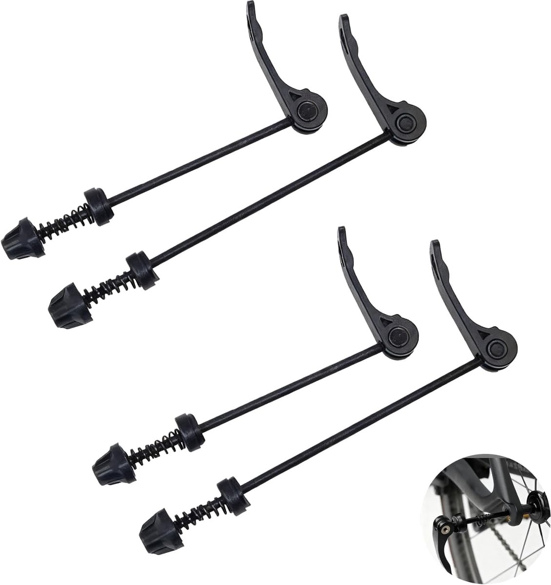 Snelspanners, set van 2, ultralicht, zwart, voor voor- en achterwiel, compatibel met mountainbike en racefiets, van robuuste aluminiumlegering, eenvoudige montage, 140 mm/180 mm