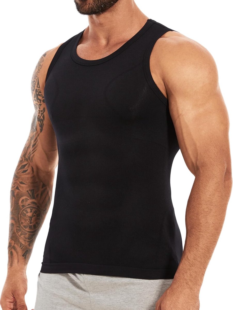 MOLY Shapewear Compressieshirt voor heren, mouwloos, bodyshaper, elastisch, buikweg onderhemd, tanktop voor heren, tanktop, figuurvormend, buikweg shirt, heren vest