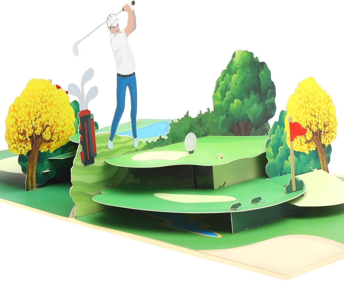 pop-up golfkaart voor pensioen, pop-up kaart golf, 3D-cadeaukaart voor verjaardag, als waardebon voor golfspelers of verjaardagskaart voor golfers
