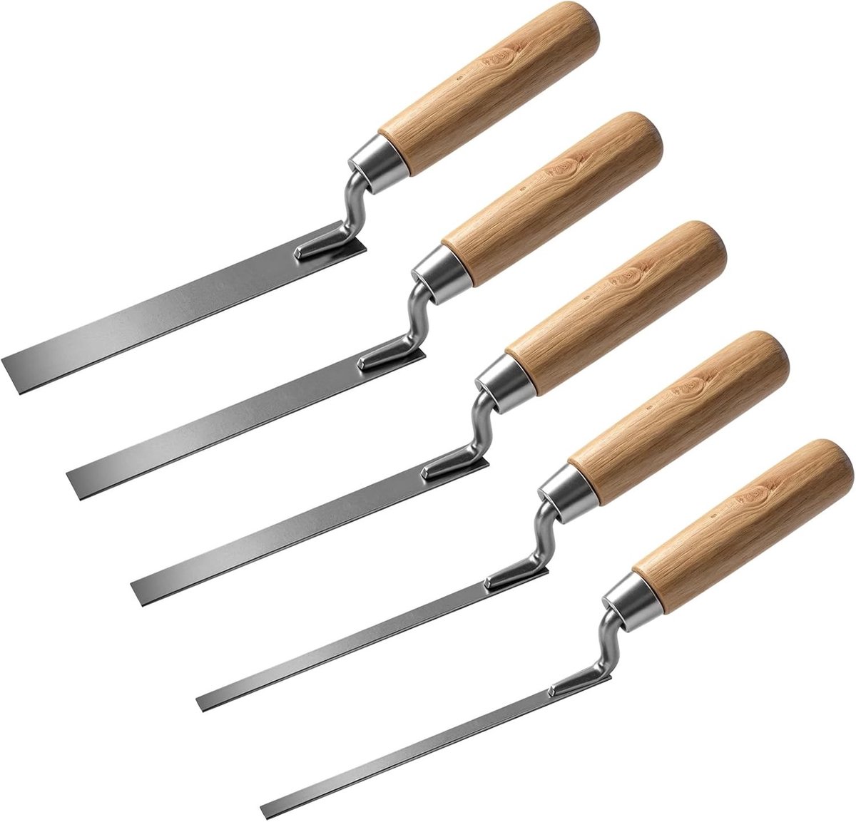 Set van 5 Voegentrekkers van 6/8/10/12/15 mm van Koolstofstaal met Houten Handvat voor Metselen, Tegels en Pleisterwerk