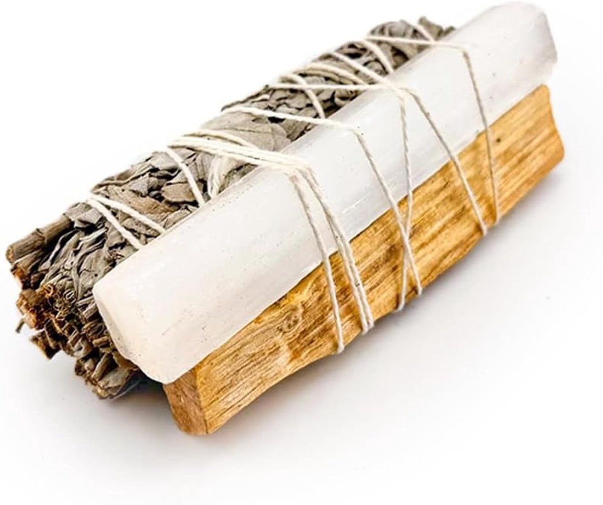 | Bundel van witte salie, natuurlijke Palo Santo en seleniet | Energetisch reinigingsset | Ideaal voor thuis en andere ruimtes | Natuurlijk, niet-giftig en milieuvriendelijk