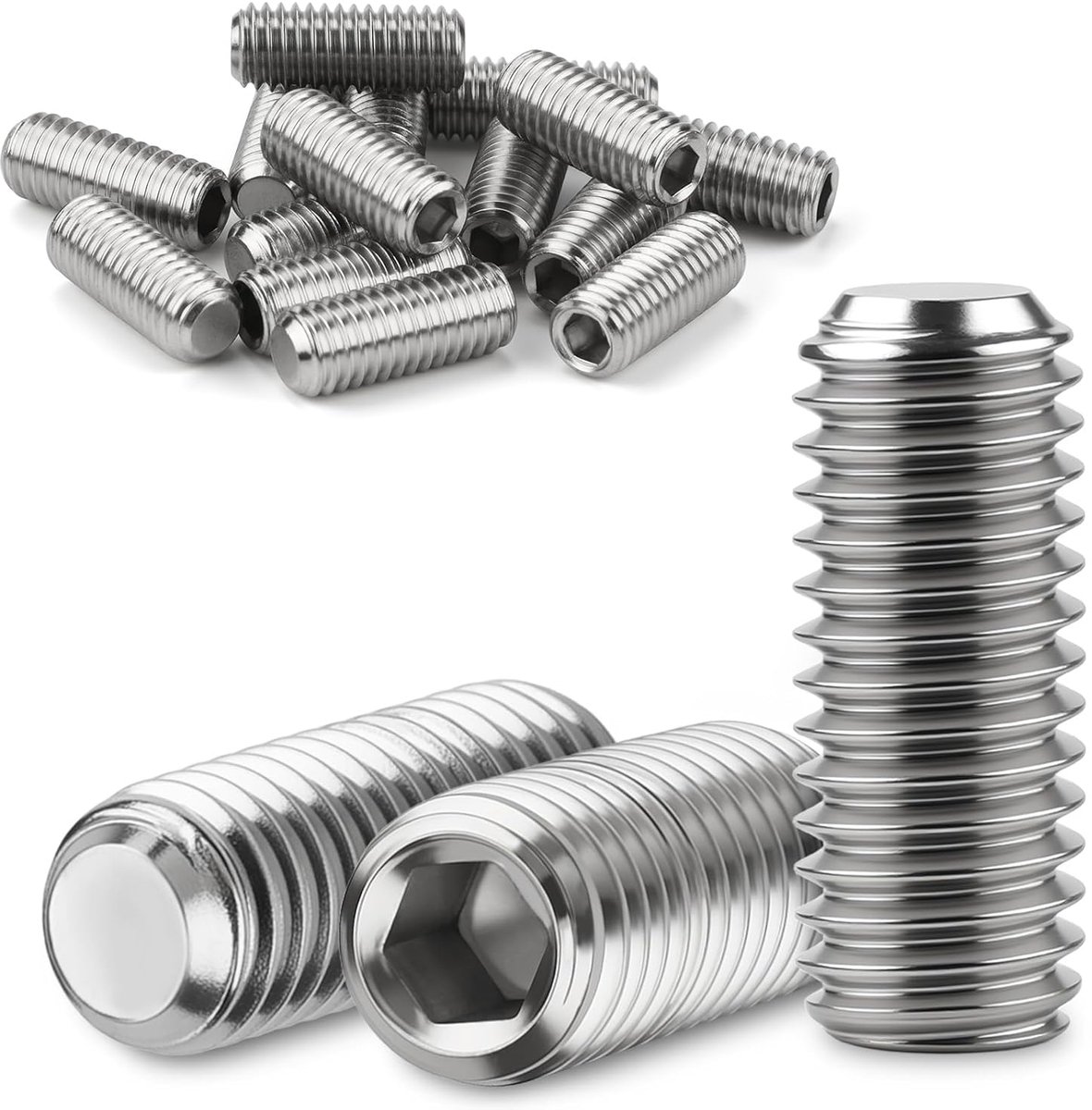 OT nuts 15 stuks schroefdraadpennen, M5 x 5 mm, DIN 913, 304 roestvrij staal, A2 V2A, madenschroeven met binnenzeskant uitsparing en kegelvormige ronde kop, zeskantschroef voor meubelmontage en